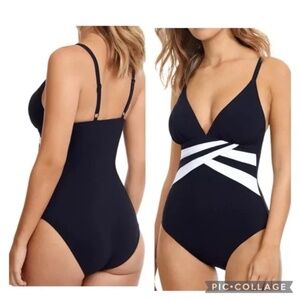 COPY - Profile by Gottex Striped Trim One Piece Swimsuit Sz 8